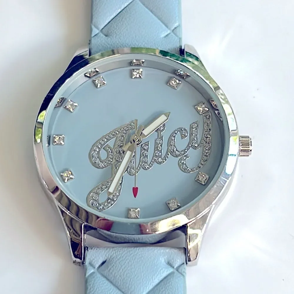 Working! Juicy Couture Rhinestone Accent Quilted Vegan Leather Band Watch
